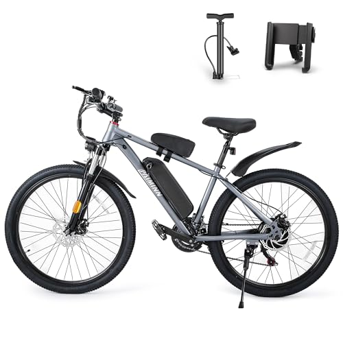 電動アシスト自転車 26インチ マウンテンバイク マウンテン自転車 シマノ14段変速 最大続行距離150km 48V10.4Ah大容量バッテリー 350Wブラシレスモーター 坂登40度 LEDライト搭載 前後ディスクブレーキ 泥除け付き IP56防水 耐震性 頑丈性 通勤 通学 街乗り シルバーグレー 日本語取扱説明書 フレームバック/スマホホルダ/空気入れ付き 公道可 1枚目 画像