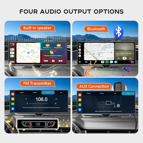 Carplay&Android Auto搭載された ドライブレコーダー カープレイとアンドロイドオートスクリーン 64GBメモリカード付属 ドラレコ 前後カメラ 前後録画 GPSナビゲーション リアカメラ防水 デジタルインナーミラー 中間 画像