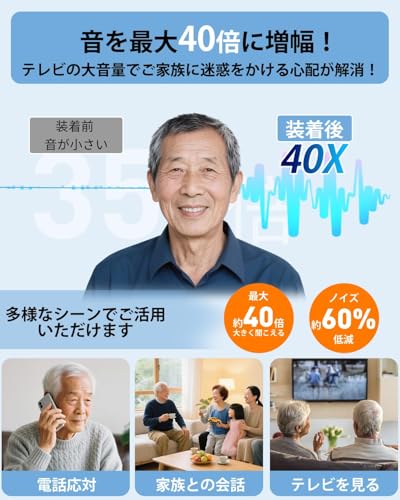 集音器 高齢者 しゅうおんき【2025年革新型 7月新登場 小さい耳にもフィット】4段階音量調整 簡単操作 音声拡聴器 3.2g軽量設計 コンパクト Type-C充電式 最大20-30時間連続使用可 自動電源ON/OFF 残量表示 300mah充電ケース 人間工学 疲れない 耳穴型デザイン 敬老の日 誕生日 日本語取扱説明書 中間 画像