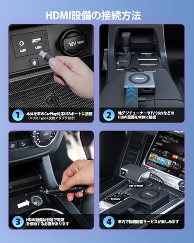 【公式店】オットキャストCar TV Mate Max 新型CarPlay YouTube再生アダプター カーテレビメイトマックス ファイヤーtvスティック 地デジチューナー対応 hdmi入力 車内動画配信 CarPlayワイヤレス Andorid Autoワイヤレス化 カーナビ ユーチューブを見る 有線のカープレイ搭載車に対応【技適取得済み品】 中間 画像