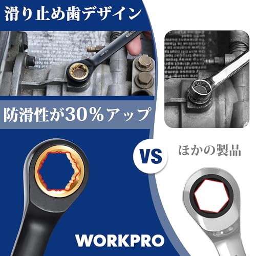 WORKPRO コンビネーションレンチ スパナセット コンビネーションスパナ 片口スパナ 6本組(8、10、12、13、14、17mm) なめたボルト・ナット対応可能 72ギア 両用ヘッド CR-V製 組み立て 自動車修理 メンテナンス用 収納袋付き 最後 画像