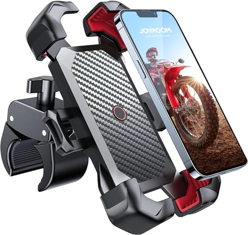 バイク スマホホルダー JOYROOM 2024 バイク用 携帯ホルダー 振動吸収 自転車 オートバイ用 スタンド マウント スマホ置き 原付 固定 「ワンタッチで自動ロック」片手操作「10秒で取り付け」360度回転 脱落防止 強力保護 耐久性 脱着簡単 iPhone16 Samsung Galaxy S24, Xperia, android, 4.7-7