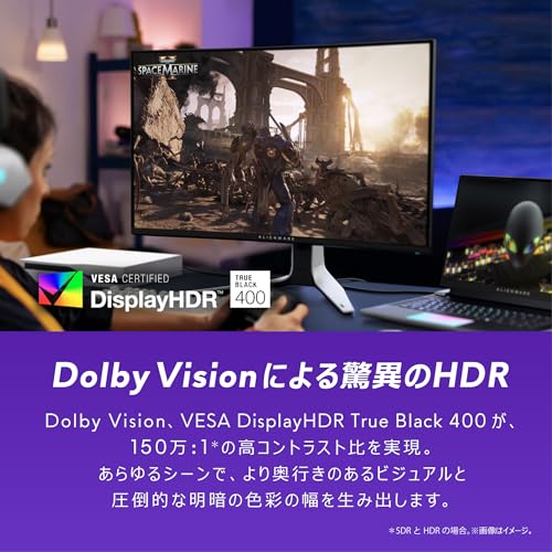 Dell AW3225QF 32インチ 曲面 有機EL Alienware ゲーミングモニター(3年間無輝点交換保証/4K/QD-OLED/1700R曲面/DP1.4×1,HDMI×2/DCI-P3 99%/高さ調整,傾き/0.03ms/240Hz/G-SYNC Compatible,DisplayHDR TrueBlack 400,Dolby Vision HDR) 中間 画像