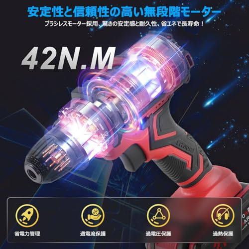 【電動ドライバー・DIYの強い味方】VANBAR 電動ドリル 小型 電動ドライバーセット最大42N・m 25段階トルク調節 21V 1300mAhバッテリー2個 コードレス 前後切り替えスイッチ 充電式ドリルドライバー LEDライト 二段階スピード調節 電動工具セット 21ドリル/收纳ケース ネジ締め 穴あけ DIY家具組み立て 操作も簡単で 【2年保証】 最後 画像