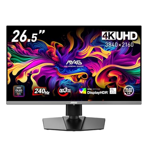 【Amazon.co.jp限定】 MSI QD-有機EL ゲーミングモニター MAG 272UP QD-OLED X24 26.5インチ/4K UHD/QD-OLEDパネル/240Hz/0.03ms（GTG）/ハードウェアブルーライトカット/DisplayHDR True Black 400/AIビジョン/HDMI2.1/DP 1.4a/USB Type-C/高さ調整/メーカー3年保証 画像1