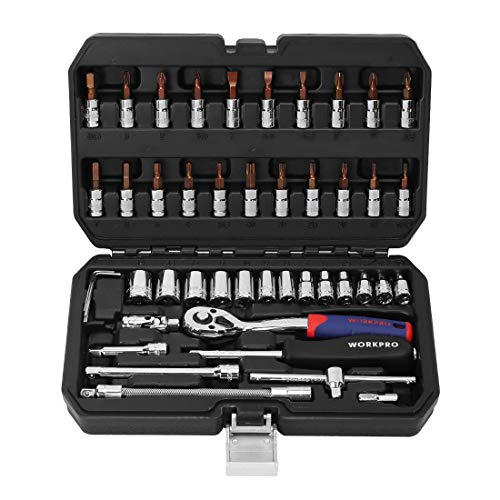 WORKPRO ソケットレンチセット ラチェットレンチ オフセットタイプ 差込角6.35mm(1/4インチ) 46点組 自動車修理 車メンテナンス ガレージツールセット 作業セット 工具 道具 専用収納ケース付属 1枚目 画像