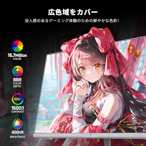 KTC 23.8 インチ ゲーミングモニター (190Hz OC可能/180Hz/FHD/1ms/Fast IPS/HDR400/FreeSync&G-Sync対応) フレームレス設計 目に優しい低ブルーライト チルト調整 HDMI×2+DP×1搭載 sRGB133% 400nit （ホワイト）H24F8 中間 画像