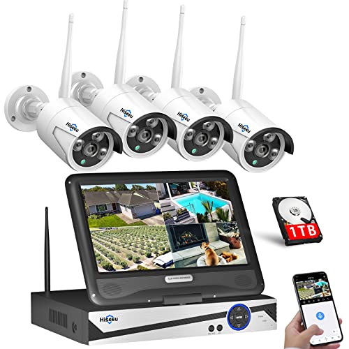【500万画素】ワイヤレス防犯カメラセット Hiseeu 屋外セキュリティカメラ 10.1イン NVR 10チャンネルまで増設可 カメラ4台 カメラ 遠隔監視 防水等級ip66 動態検知 屋内/屋外 防犯カメラ (カメラ4台＋8チャンネル録画機＋1TB HDD) 画像1