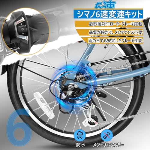 Bright Pale 電動アシスト自転車 20インチ 24V7.8Ahバッテリー 前輪250Wモーター トルクセンサー搭載 SHIMANO6段変速 IPX6防水 【通勤・通学に最適】品番・型番 BRT-206-EB (マットホワイト) 中間 画像