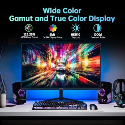 KTC 24 inch Monitor, Fast IPS 1080p 144Hz 165Hz 1ms, 125.25% sRGB, HDR, Borderless, FreeSync Premium & G-Sync, HDMI 2.0x2, DP1.4x2, Vesa Support, Eye Care for Gamers 中間 画像