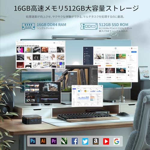 NiPoGi ミニpc n97 mini pc 最大3.6GHz 4C/4T 16GB DDR4 512GB M.2 SSD 2TB拡大可能 ミニパソコン インテル n97 ミニpc Windows11 Pro HDMI2.0+DP1.4 2画面 4K@60Hz 小型pc USB3.2/LANポート 2.4G/5GWi-Fi BT4.2 省電力mini-pc 高速熱放散 静音 E1小型パソコン 中間 画像