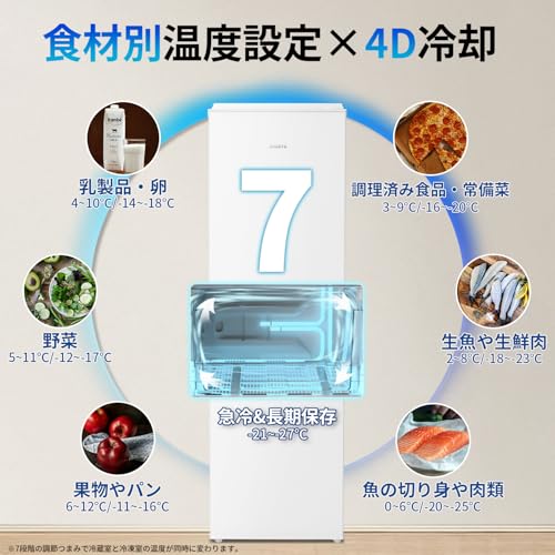 SAMKYO 165L 冷蔵庫 幅44cm スリム 大容量 超薄 省スペース 7段階温度調節 冷凍容量51L 右開き 2ドア 省エネ 静音 2人暮らし 家庭用 GU165S ホワイト 中間 画像