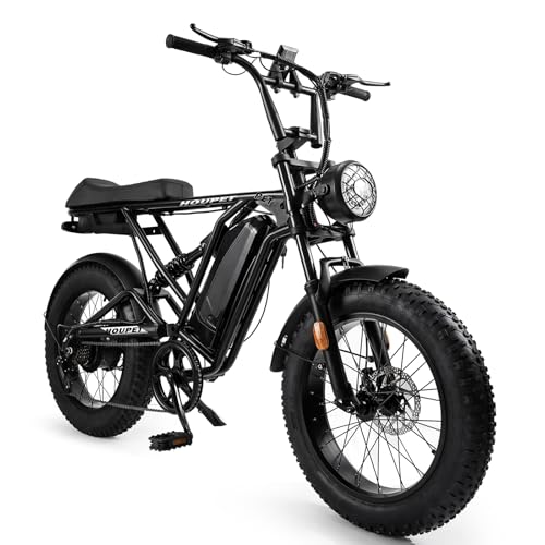 Houpet 電動アシスト自転車 20インチ 極太タイヤ 5段階アシスト シマノ7段変速 48V10Ah大容量バッテリー 頑丈性 耐震性 通勤 IP54防水 取り付け簡単 日本語取扱説明書 公道可 ブラック 005+ 1枚目 画像