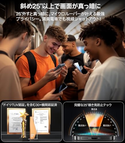 TORRAS「守っても、鮮やか」For iPhone 16e /14/13 Pro/13 ガラスフィルム 覗き見防止 一枚 全面保護 航空宇宙材料 オフィス/通勤/決済/FaceID対応 9H越え ブルーライトカット 貼り付け簡単 気泡レス さらさら 指紋防止 1枚 新型ガイド枠 6.1インチ あいふおん16e 用 保護フィルム GlassGo Ultra Privacy 中間 画像