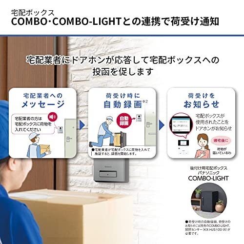 [パナソニック] テレビドアホン 宅配ボックス連携 COMBO COMBO-LIGHT あんしん応答機能 火災報知器連動 モニター 3.5型カラー液晶 玄関子機 露出型 LEDライト ワイヤレスモニター子機 約2.2型カラー液晶 VL-SWE310KLA 中間 画像