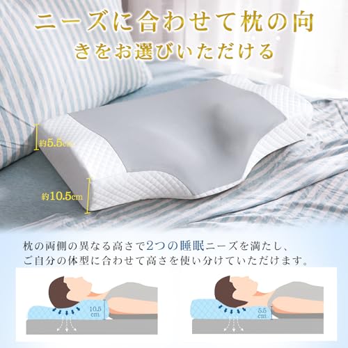 枕 首が痛くならない 低反発 まくら 低め高め選択可能 横向き寝 仰向け寝 通気性 pillow カバー洗濯可 低反発枕 快眠 高め 低め 三層構造 プレゼント 56*28*5.5/10.5cm 中間 画像