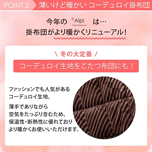 タンスのゲン こたつ 2点セット 正方形 一人用 【 こたつ本体 + コーデュロイ掛布団 】 69×69cm 木目 リバーシブル天板 省スペース 洗える スノーブラウン 68140011(70469) 中間 画像