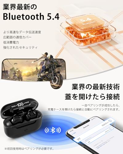 【2025新登場】EQZ ワイヤレスイヤホン bluetooth 5.4 イヤホン V17 蓋を開けて接続 ぶるーとゅーす 40dBまでアクティブノイズキャンセリング LEDディスプレイ搭載 Hi-Fi音質 最大38時間再生 マイク付き 自動ペアリング Type-C急速充電 小型軽量 タッチ式音量調整 Siri対応 iPhone/Android/Windows適用(ブラック) 中間 画像