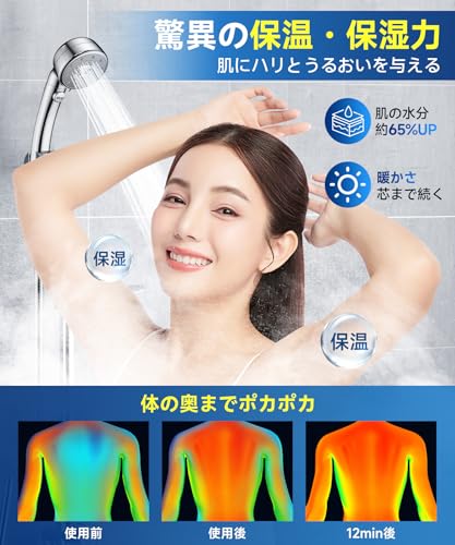 シャワーヘッド マイクロナノバブル【圧倒的節水90%】超微細泡シャワーヘッド 高水圧 5段階モード 毛穴汚れ除去 ミストシャワー ヘッド 手元止水 極細水流 洗浄力 保温 肌ケア 軽量 簡単取り付け 4種類アダプター付き (シルバー) 中間 画像