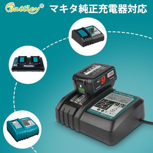 waitleyマキタ BL1830 6.0Ah互換 バッテリー ２個セット 18Vバッテリー デジタル％残量指示付き 容量6000mAh BL1830 BL1840 BL1850 BL1890 対応 マキタ18V電動工具用電池 リチウムイオンバッテリー 中間 画像