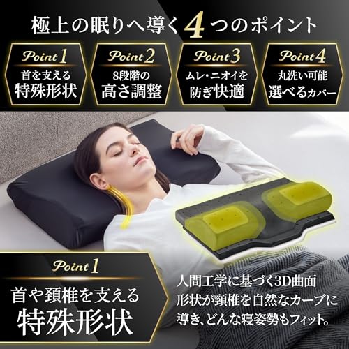 GOKUMIN 枕 まくら 低反発 首が痛くなりにくい 低反発枕 安眠枕 高さ調整 日本企業 仰向け 横向き寝 首フィット 人間工学カーブ設計 竹炭配合 通気設計 快眠 高級化粧箱 (8段階調整タイプ, ホワイト) G-PT 中間 画像
