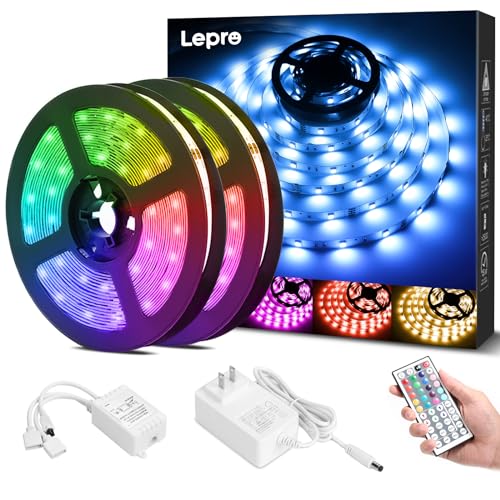 Lepro LEDテープライト ストリングライト キャビネットライト SMD 5050 両面テープ 10m (5m*2本) 300連 RGB 30leds/m 高輝度 44Kコントローラー 調光調色 切断可能 明るいライト 間接照明 12v電源 店舗 室内 廊下 カーテン キッチン キャビネット 装飾用 画像1