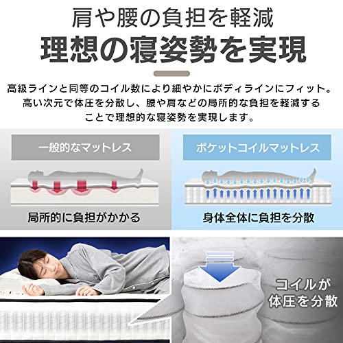 【セット買い】アイリスプラザ 高密度ポケットコイルマットレス 極厚20cm シングル ホワイト×ブラック+ 新接触冷感 ムレ軽減ひんやり&もっちり敷きパッド シングル 最後 画像