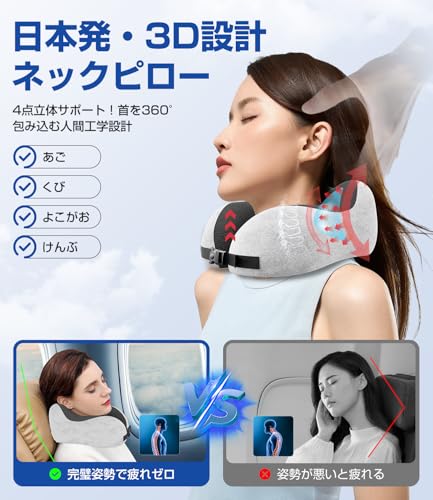 Greneo ネックピロー【業界独創の収納フック】首枕 飛行機 快適グッズ 低反発フォーム 人間工学が360°包み込む［夏も冬もOK！肌が呼吸するひんやり素材］トラベルピロー コンパクト 超軽量290g 折り畳み可能 リーディングピロー 脱着式・洗濯機対応 携帯枕 クッション 父の日 母の日 誕生日プレゼント 旅行 便利グッズ 機内/新幹線/夜行バス/車中泊/在宅ワーク適用（ライトグレー） 最後 画像