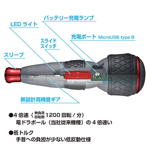 ベッセル(VESSEL) 電動 ボールグリップ ドライバー ビット1本付 電ドラボール ハイスピード (低反動) 220USB-S1 中間 画像