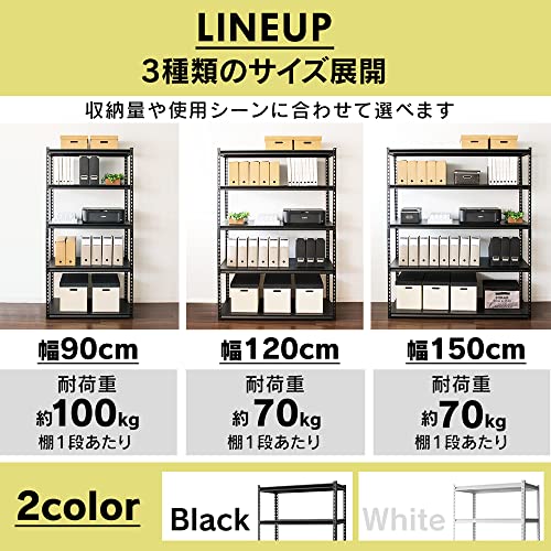 アイリスプラザ ラック スチールラック メタルラック 幅120cm 5段 STR-1200 ブラック 幅約120×奥行約46×高さ約183㎝ 中間 画像
