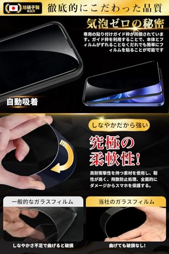 Boiyiklonn 対応 iPhone 16 ガラスフィルム 覗き見防止 iPhone 16 用 フィルム のぞき見防止 【プライバシー保護/ガイド枠付き】日本旭硝子製 硬度9H 飛散防止 撥水撥油 指紋防止 気泡ゼロ 自動吸着 アイフォン 16 保護フィルム iphone16 用 強化ガラスフィルム 6.1インチ対応【1枚】 中間 画像