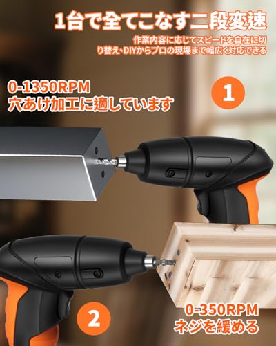 【2025新登場・高トルク・業界最強】Zyrin 電動ドライバー 正逆転切替 電動ドリル 強磁気 4.2V 最大トルク35N.m ドリル ドライバー USB充電式 小型 軽量 手持ち 収納ケース付 コードレス 穴あけ 家庭用・家具組立に最適 45個部品付き 日本語説明書付(ブラック) 中間 画像