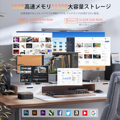 NiPoGi ミニpc n150 4C/4T 最大3.60GHz WIFI6/BT5.2 mini pc 16GB DDR4 512GB SSD 2TB拡大可能 小型pc Windows11 Pro 4K@60Hz HDMI2.0+DP1.4 2画面同時出力 最新第12世代 インテル N150 ミニパソコン USB3.2/LANポート mini-pc 高速熱放散 省電力 静音 E1小型パソコン 中間 画像
