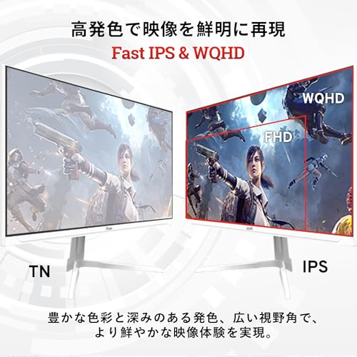 Pixio PX278 WAVE White ゲーミングモニター 27インチ 180Hz WQHD ホワイト 白 かわいい 中間 画像