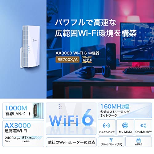TP-Link Wi-Fi 無線LAN 中継器 Wi-Fi6 対応 2402 + 574Mbps 11ax/ac APモード HE160 ブリッジモードギガ有線LANポート RE700X/A 最後 画像