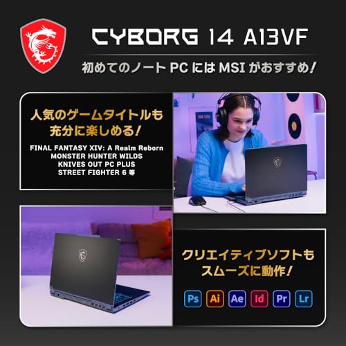 【Amazon.co.jp限定】【14インチ小型・軽量1.6kg】【Core i7 & RTX 4060搭載・スケルトンデザイン】MSIゲーミングノートPC Cyborg14 Corei7 RTX4060/14インチ WUXGA/144Hz/32GB/1TB/Windows 11/Cyborg-14-A13VF-2302JP 最後 画像