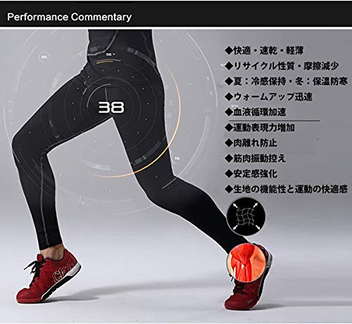 [foveitaa] コンプレッションウェア セット メンズ トレーニングウェア 5点セット 通気防臭 スポーツ ランニングウェア パーカー 長袖シャツ 半袖シャツ ハーフパンツ タイツ 吸汗速乾 chun black L 中間 画像