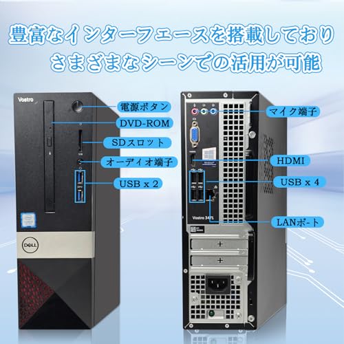 【整備済み品】 デル デスクトップパソコン Dell Vostro 3471 第9世代 Core i5-9400 最大4.1GHz/Windows11 Pro/MS Office 2021搭載/DVD_ROM/4K画質/HDMI/VGA/WIFI/LAN/USB3.1/8KHDMIケーブル付(i5第9世代,メモリ16GB, SSD512GB) 中間 画像