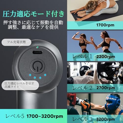 arboleaf 筋膜リリースガン ハンディガン MINI 自適応モード 5つのシリコンヘッド付属 8mm振幅 5段階強力振動 リリースガン 筋膜リリース 筋膜ガン 最速3200回/分 Type-C充電式 大容量バッテリー付き 軽量静音 携帯便利 収納ケース&日本語取扱説明書付き ギフト プレゼント最適 一年メーカー保証 国内サポート 中間 画像