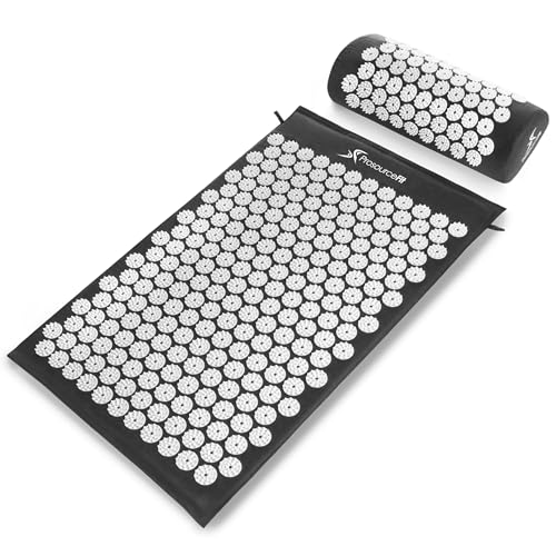 ProsourceFit Acupressure Mat and Pillow Set for Back/Neck Pain Relief and Muscle Relaxation, Black 1枚目 画像