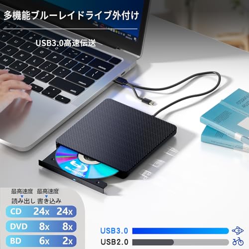 ブルーレイドライブ外付け blu-rayプレイヤー再生読み書usb-aと (type-c) ブルーレイプレーヤーブルーレイディスク対応WIN7-11/MAC対応 ノートパソコン対応 blu-ray けドライブ（黒） 最後 画像