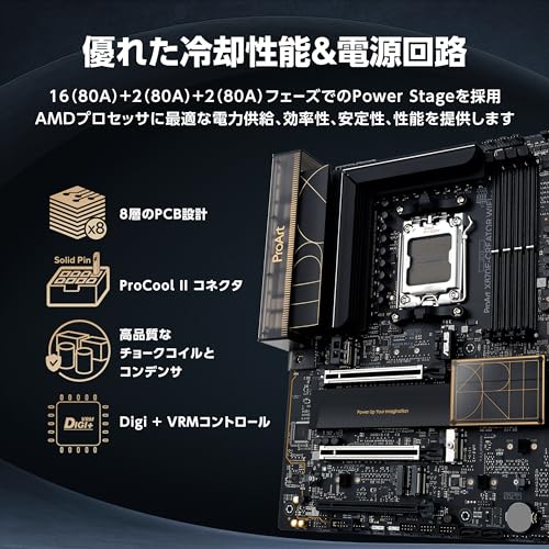ASUS ProArt X870E-Creator WIFI AMD Ryzen 9000 シリーズ AM5 対応 X870E チップセット搭載 ATX マザーボード/国内正規代理店品 中間 画像