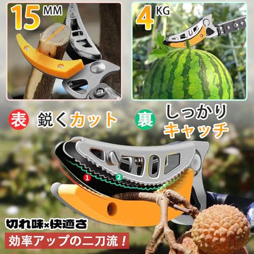 xixi-home 高枝切りバサミ 伸縮式 【庭師推奨】 sk5高級合金鋼 2段 3段 2m 3m 4m 5m 軽量 鋸付き ロック付き 果物取り 高枝切り鋏 高枝切りノコギリ 剪定 太枝 はさみ ガーデニング 採果 農場 庭園 園芸用具 業務用 家庭用 中間 画像