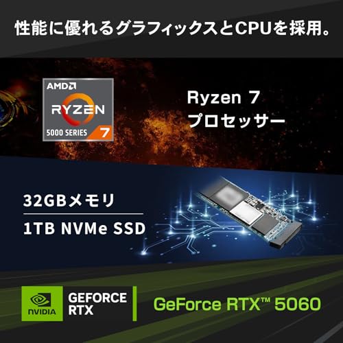 ガレリア ゲーミングPC GALLERIA RM7R-R56 5700X搭載 RTX5060 Ryzen 7 5700X メモリ32GB SSD1TB Windows 11 Home 動画編集 2年保証 ガンメタリック 18929-4821 最後 画像