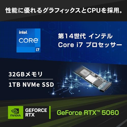 ガレリア ゲーミングPC GALLERIA RM7C-R56 RTX5060 Core i7-14700F メモリ32GB SSD1TB Windows 11 Home 動画編集 2年保証 ガンメタリック 18926-4897 最後 画像