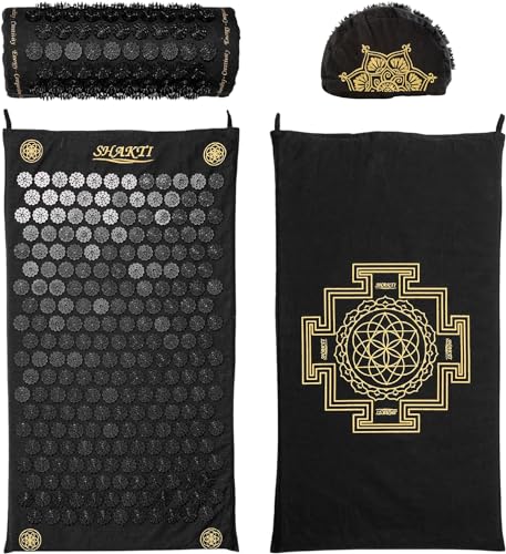 【正規品】シャクティ 指圧マット・枕 究極セット レベル② 黒、長めの専門家を信頼、インドの倫理的に手作りの指圧マット、面倒なことなく針状、20分で深いリラクゼーションを実現指圧の専門家 画像1