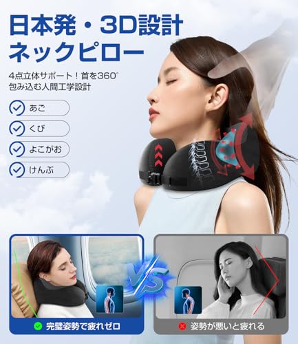 Greneo ネックピロー【業界独創の収納フック】首枕 飛行機 快適グッズ 低反発フォーム 人間工学が360°包み込む［夏も冬もOK！肌が呼吸するひんやり素材］トラベルピロー コンパクト 超軽量290g 折り畳み可能 リーディングピロー 脱着式・洗濯機対応 携帯枕 クッション 父の日 母の日 誕生日プレゼント 旅行 便利グッズ 機内/新幹線/夜行バス/車中泊/在宅ワーク適用（ブラックグレー） 最後 画像