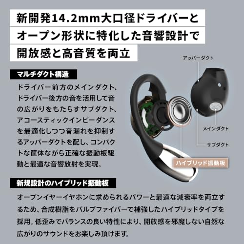 AVIOT TE-H1 オープンイヤー イヤホン 耳を塞がない 耳掛け ハイレゾ LDAC対応 音漏れ抑制モード 音量優先モード 最大42時間再生 軽量設計 装着感 マルチポイント IPX4防水 Bluetooth5.3 ステッカー付き (シルバー) 中間 画像