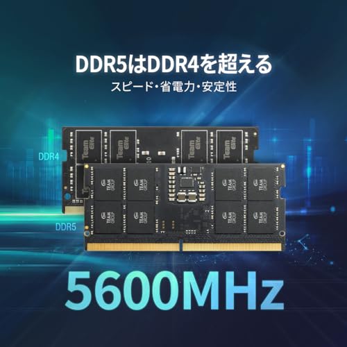 Team ノートPC用メモリ DDR5 5600MHz 32GB (16GBx2枚) SO-DIMM PC5-44800 Eliteシリーズ 日本国内無期限正規保証 TED532G5600C46ADC-S01 中間 画像
