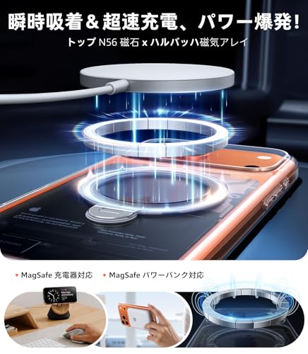 TORRAS iPhone 17 Pro 用 ケース【多機能一体・360°新定点回転スタンド】 Magsafe対応 カメラコントロールボタン 高耐久性 耐衝撃 ゼンマイ式スタンド リング 縦横両対応 マグネット搭載 急速充電対応 指紋防止「Ostand Q3 Spin」クリア 中間 画像